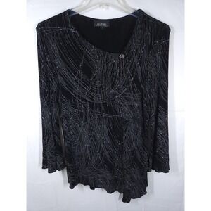 Vintage‎ AGB Blouse 90s Y2K Slinky Knit Black Metallic Abstract 16 Glitter Goth